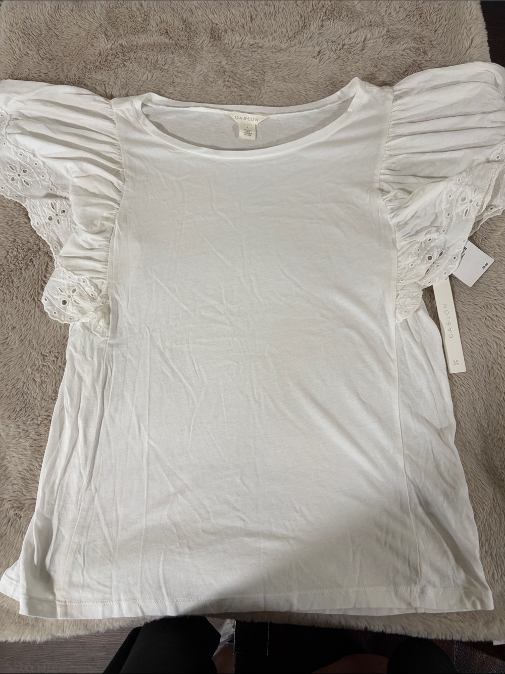 Caslon White Eyelet Flutter Sleeve Tee